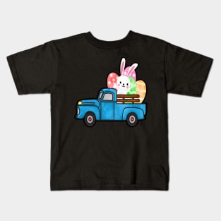 Easter Rabbit Eggs Blue Truck Kids T-Shirt